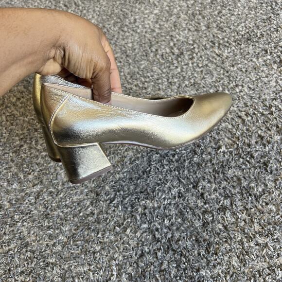 naturalizer gold leather Pumps Block Low Heels Pointed Toe US 4.5 Comfort New - Picture 3 of 9